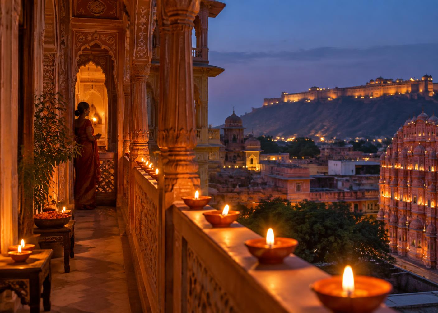 Traditional lamps lit for Diwali in Jaipur
