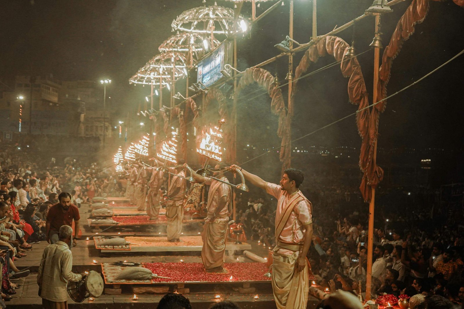 Spiritual tours in India - Ganga Aarti sacred evening ceremony in Varanasi